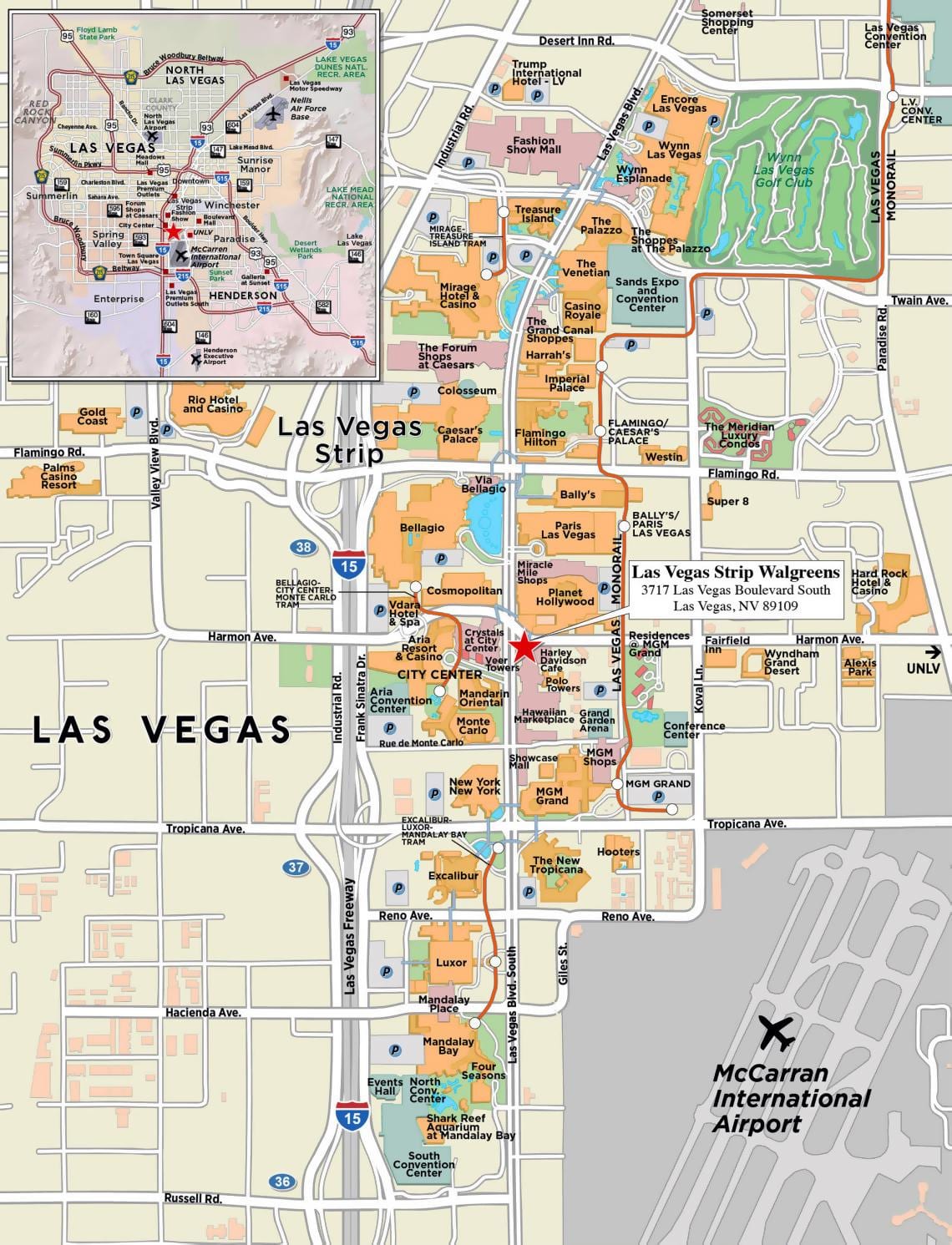 žemėlapis downtown Las Vegas