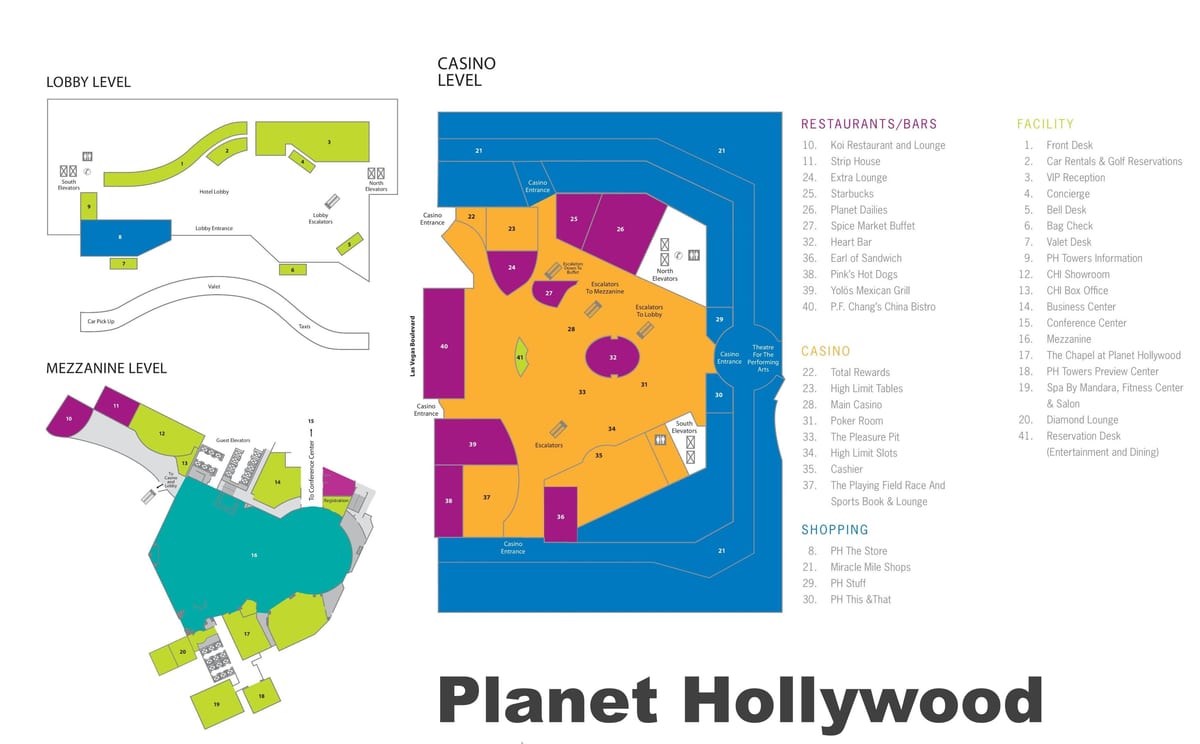 Las Vegas strip žemėlapis Planet Hollywood